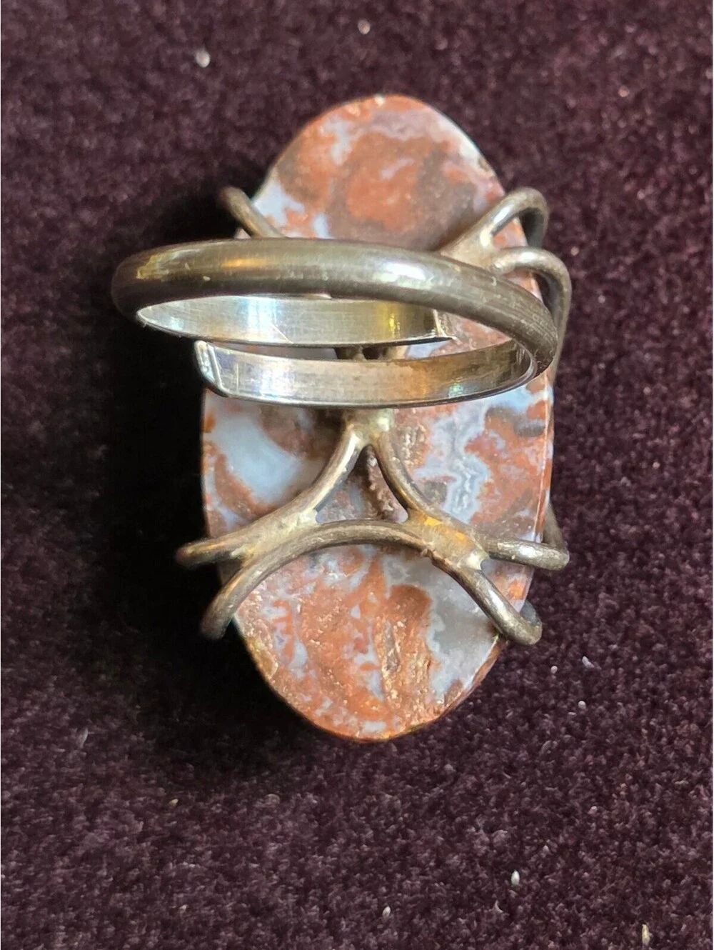 Artisan Wire Wrapped Oval Agate Cabochon Ring Adjustable Sz 7
